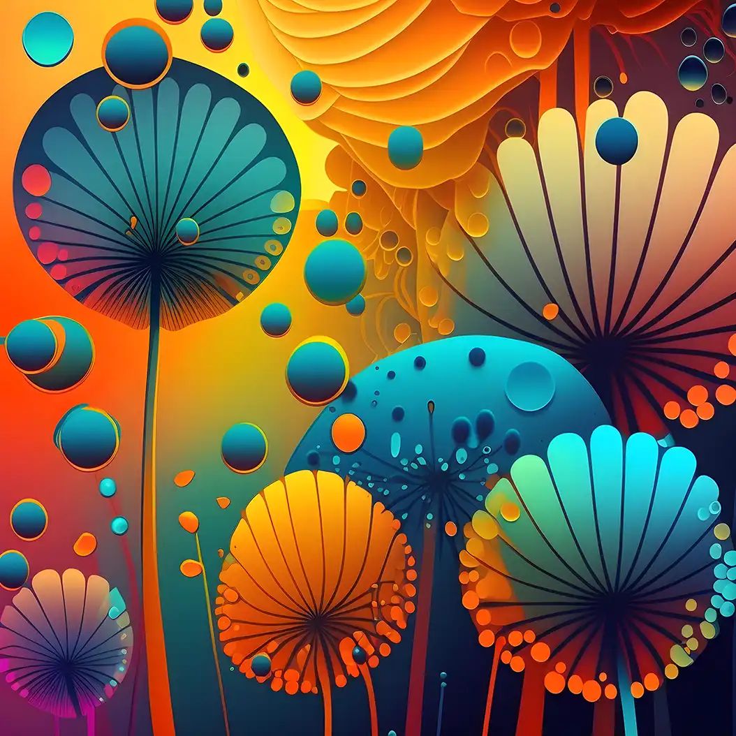 Abstract floral composition inspired by Ozark sundrops with bright geometric blooms.