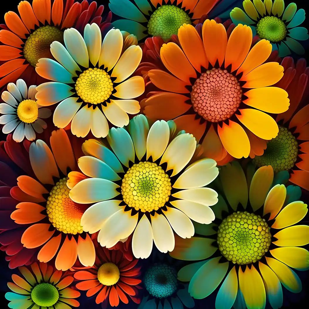 Bright feverfew flower arrangement with colorful daisy-like blooms and vivid tones.