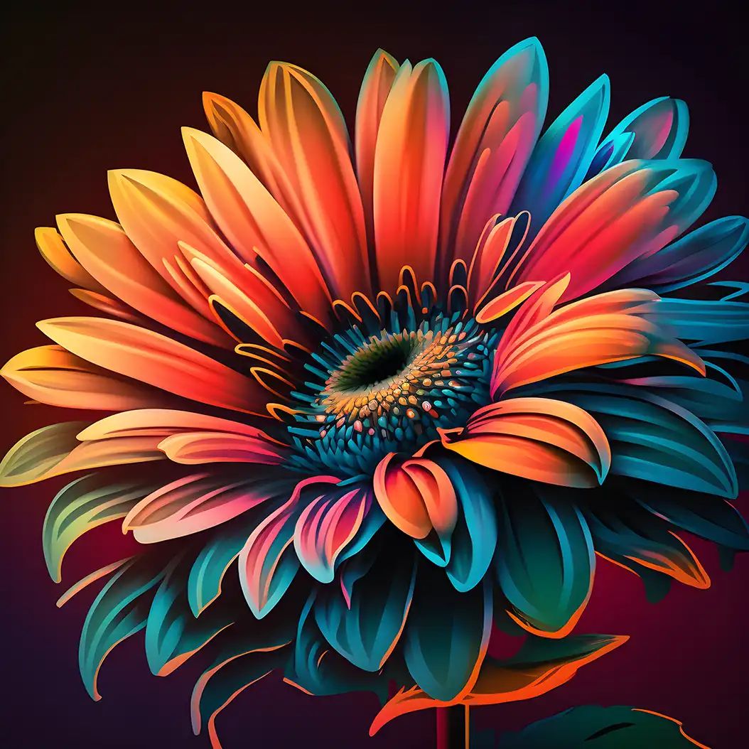 Colorful golden marguerite flower with glowing layered petals and vivid tones.