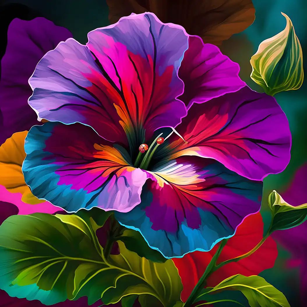 Bright petunia flower illustration with vivid pink and purple petals.