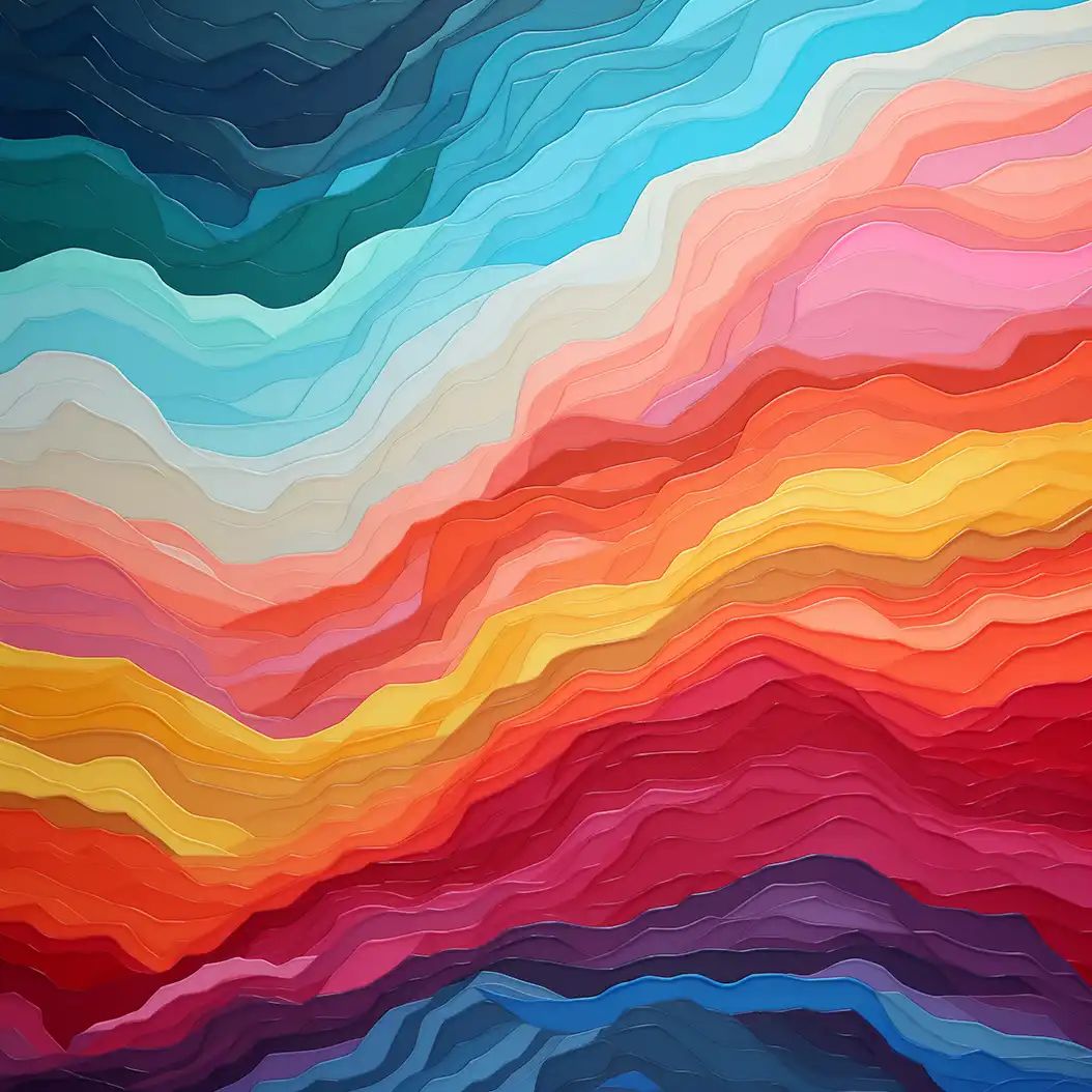An abstract image features a vibrant wave-like pattern showcasing a smooth gradient of many rich colors.