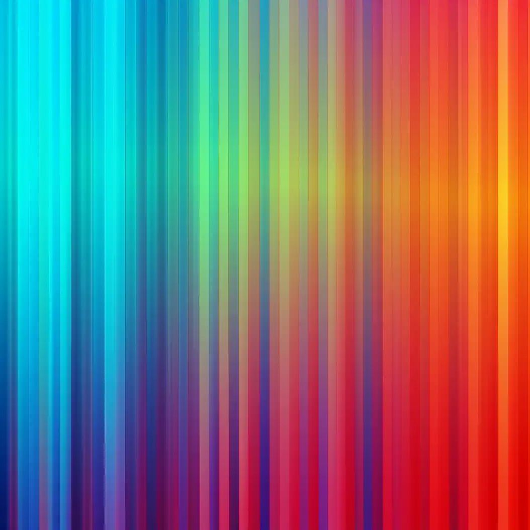 Abstract digital image of vertical stripes transitioning smoothly through a vivid rainbow spectrum from cyan to red.