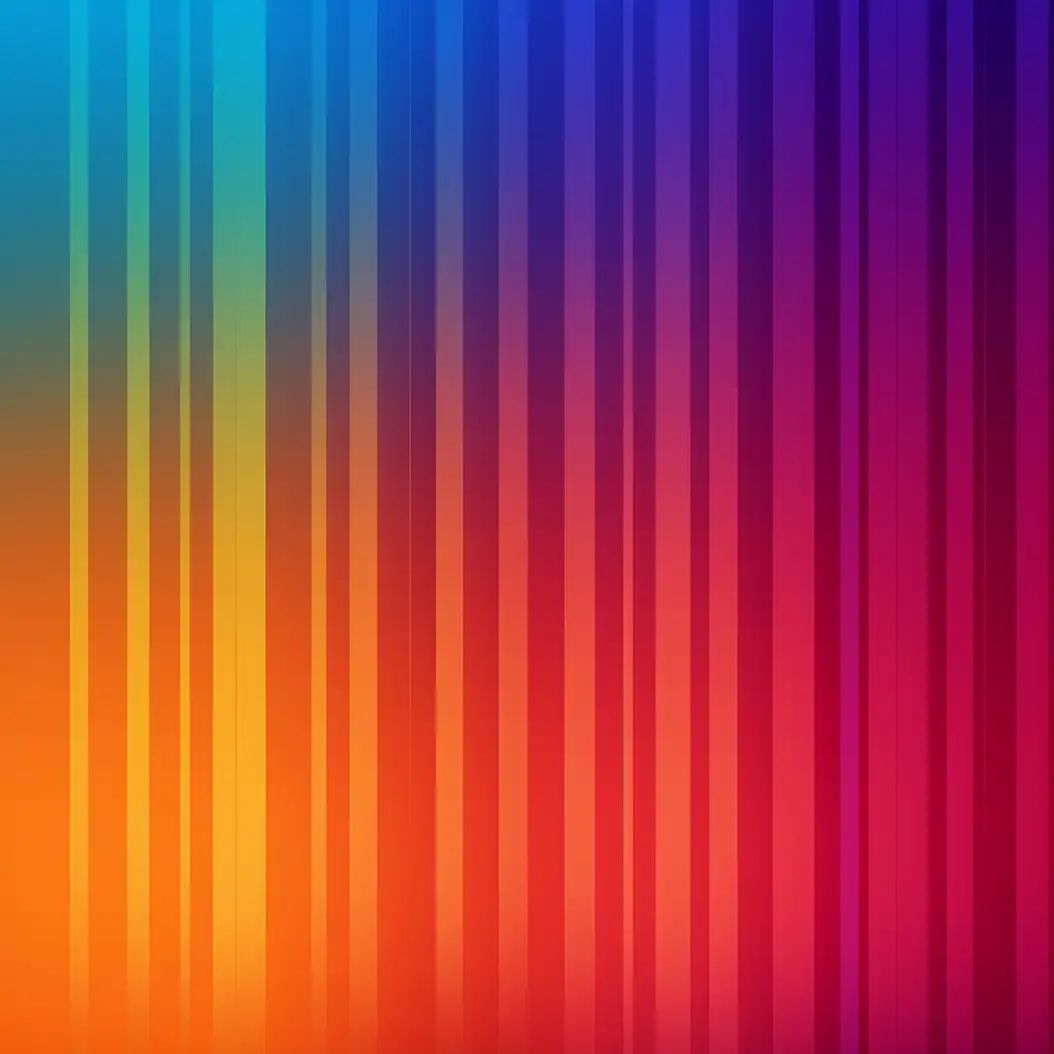 Abstract image of vertical stripes transitioning through a vibrant rainbow gradient from blue and teal to orange, red, and purple.
