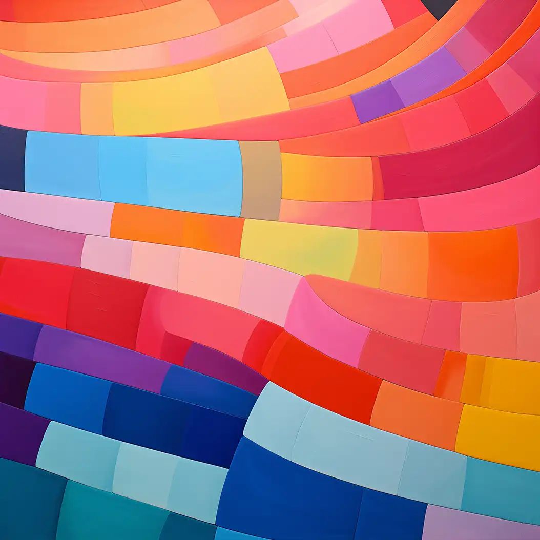 Abstract geometric artwork with colorful curved shapes and prismatic gradient patterns.